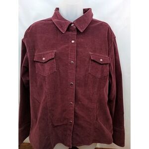 vintage XL burgundy red pearl‎ snap button long sleeve corduroy work